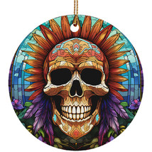 Halloween Skeleton Head Skull Native Stained Glass Christmas Ornament Gift Decor - $15.79