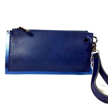 Neiman Marcus Metallic Trim Zip Wristlet.Indigo Blue/Metallic Blue Trim.NWT - £20.96 GBP