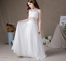 Two Pieces Lace Chiffon Sleeveless Flower Girl Dresses A Line Simple First Commu - £114.36 GBP