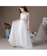 Two Pieces Lace Chiffon Sleeveless Flower Girl Dresses A Line Simple Fir... - £112.60 GBP