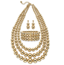 Beaded Goldton Triple Strand Necklace Earrings Bracelet Set - £79.08 GBP
