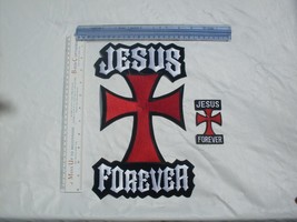 Jesus Patch Forever large 12&quot; patch &amp; small 3&quot; patch  embroidered Patches Biker - £14.04 GBP