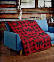 Buffalo Plaid Red Bear Lightweight Quilted Throw Blanket 50&quot;x 60&quot; - £14.12 GBP