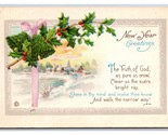 Happy New Year Winter Landscape Holly Bells DB Postcard W21 - $2.92