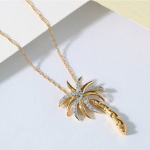 0.05Ct TDW Diamond Palm Tree Pendant Necklace in Yellow Tone Sterling Silver - £70.52 GBP