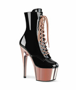 PLEASER ADORE-1020 Sexy 7&quot; Heel Rose Gold Chrome Platform Black Ankle Boots - $154.48 CAD