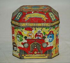 Vintage M&amp;M's Engine Hook &amp; Ladder Litho Tin Can Advertising Christmas V... - $12.86