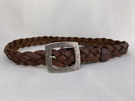 Women's Small County Seat Braided Brown Leather Belt - Flower Buckle - $12.00
