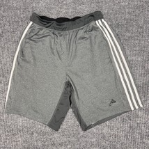 Adidas Climalite Shorts Mens Medium Gray 3 White Side Stripes Basketball Stretch - £16.63 GBP
