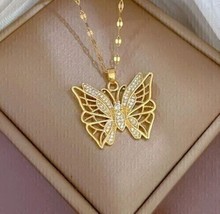 2.00Ct Round Cut Simulated Diamond Butterfly Pendant 14K Yellow Gold Plated - £100.60 GBP