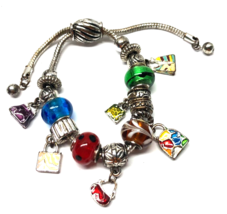 Silver Bracelet European Charm Bracelet With Purse Charms &amp; Bead Charms - $470.41 MXN