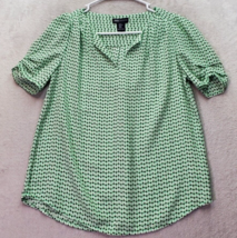 Jones New York Blouse Women&#39;s XS Green Geometric Polyester Short Sleeve V Neck - £14.51 GBP
