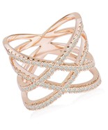 Rose Gold Double Criss Cross Ring CZ Pave Band 6 - £58.53 GBP