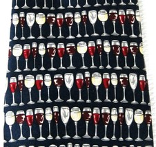 Museum Artifacts Silk Mens Neck Tie Wine Glasses Deep Blue Background NICE! T22 - £14.64 GBP
