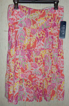 Nwt Womens Chaps Coral W/ Floral Full Tiered Lined Peasant / Boho Skirt Size Pl - £20.14 GBP