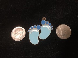 Baby Footprint Blue Enamel Bangle charm - Necklace Pendant Charm C32 Boy - $15.95