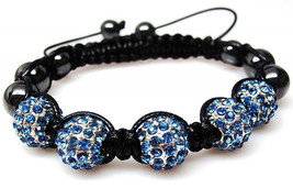 Pave Blue Crystal Disco Ball Hematite Bracelet Adjustable - £12.66 GBP