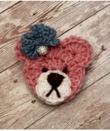 Handmade Crocheted PINKY BEAR Pin/Brooch with a Round Rhinestone Centerpiece - $9.89