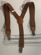 Brown Elastic Clip On Suspenders Braces-Silver Accent 1” wide EUC - £6.91 GBP