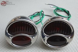 Model A Tail Lights Stainless Steel Red Glass Lens Antique Car Pickup Truck Set - £71.08 GBP