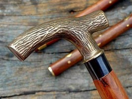Antique Brass Designer Victorian Handle Wooden Vintage Walking Cane Style Stick - £25.96 GBP