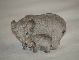 Miniature Gray Wild Elephant &amp; Baby Resin Figurine Trunk-Up Shadow Box S... - £7.03 GBP