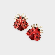 Red Ladybug Rhinestone Gold Pendant Fashion Jewelry Stud Earrings Cute Style - £18.25 GBP