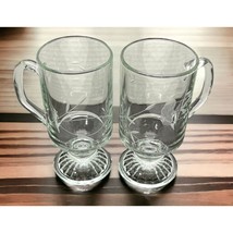 Princess House Pedestal Mugs Etched Glass Coffee Cups with Handles Set of 2 - £15.17 GBP