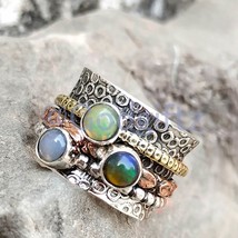 Ethiopian Opal Spinner Band Ring | Stacking Band Ring | Sterling Silver Boho Rin - £60.61 GBP