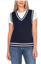 In Conversation Womens Sweater Vest Navy Blue V-Neck Cotton Classy Preppy - $752.30 MXN