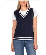 In Conversation Womens Sweater Vest Navy Blue V-Neck Cotton Classy Preppy - $751.73 MXN