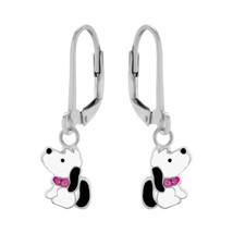 Dog Leverback Earrings 925 Silver with Rose Crystals - £14.98 GBP