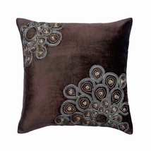 Decorative 16&quot;x16&quot; Zardozi Charcoal Grey Velvet Pillows For Couch, Adversity - £26.92 GBP+