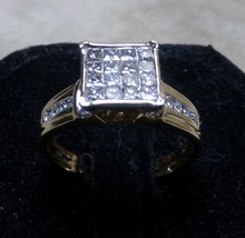 10k Yellow Gold 4x4 QUAD Top 32 Diamond Engagement Ring Sz 7 Womens 1.44... - $899.99