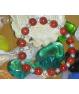 GORGEOUS SPONGE CORAL AND FRESH WATER PEARLS  BEADS BRACELET - $380.56 MXN
