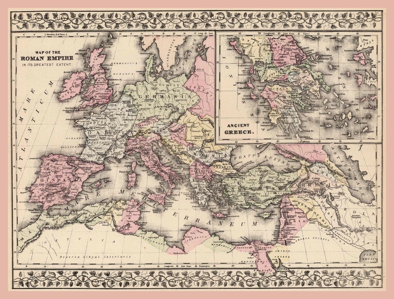 Wall Decor Poster.Interior home.Room art design.Roman Empire antique map.11604