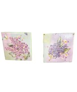 Floral Ceramic Tile Coasters Set Of 2 Purple &amp; Pink Hydrangea and Butter... - £25.92 GBP