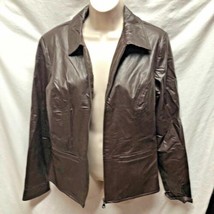 Brylane Brown Faux Leather Womens Sz 10 Brown Zip Up Jacket - $19.35