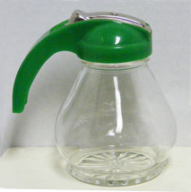 Vintage Glass DRIPCUT Syrup DISPENSER Small 3.75&quot; Green Lid - $10.00