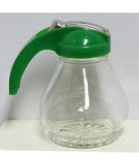 Vintage Glass DRIPCUT Syrup DISPENSER Small 3.75&quot; Green Lid - $10.00