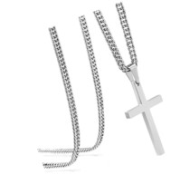 Cuban Link Cross Necklace for Men and Boys - Steel - $55.14