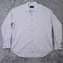 David Donahue Dress Shirt Mens XXL Blue Brown White Button Up Check Tartan Plaid - £14.43 GBP