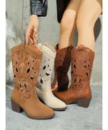 Western Cutout Pattern Block Heel Boots - $137.37 CAD