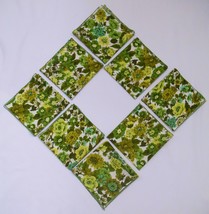 Floral Vintage Cloth Napkins Shades Of Green White Black Retro Lot Of 8 14x15&quot; - £25.76 GBP