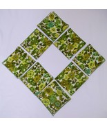 FLORAL Vintage CLOTH NAPKINS Shades of Green White Black Retro Lot of 8 ... - £25.91 GBP