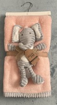 New Chick Pea Pink Baby Blanket Set Gray Ribbed Plush Elephant Toy 30&quot; x 36&quot; - £43.41 GBP