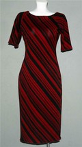 RUBY Brand Deep Red Burgundy Black Diagonal Stripes S/S Fitted Dress Wm&#39;s S/M - £21.57 GBP
