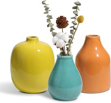 Oppsart Ceramic Vases For Decor Set Of 3, Colorful Decorative, Rustic Style - £33.57 GBP