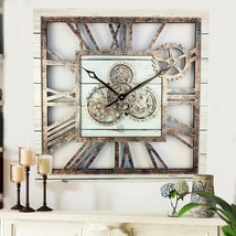 Wall clock 24 inches Square with real moving gears White Farmhouse - £140.70 GBP