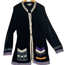 Vintage ANI BARRIE Velour Cardigan with Patchwork Pockets Size Small 90S - £17.39 GBP